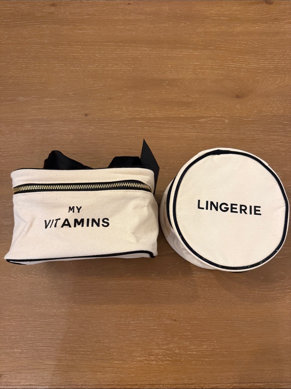White Canvas Travel Cosmetic & Lingerie Bag Set